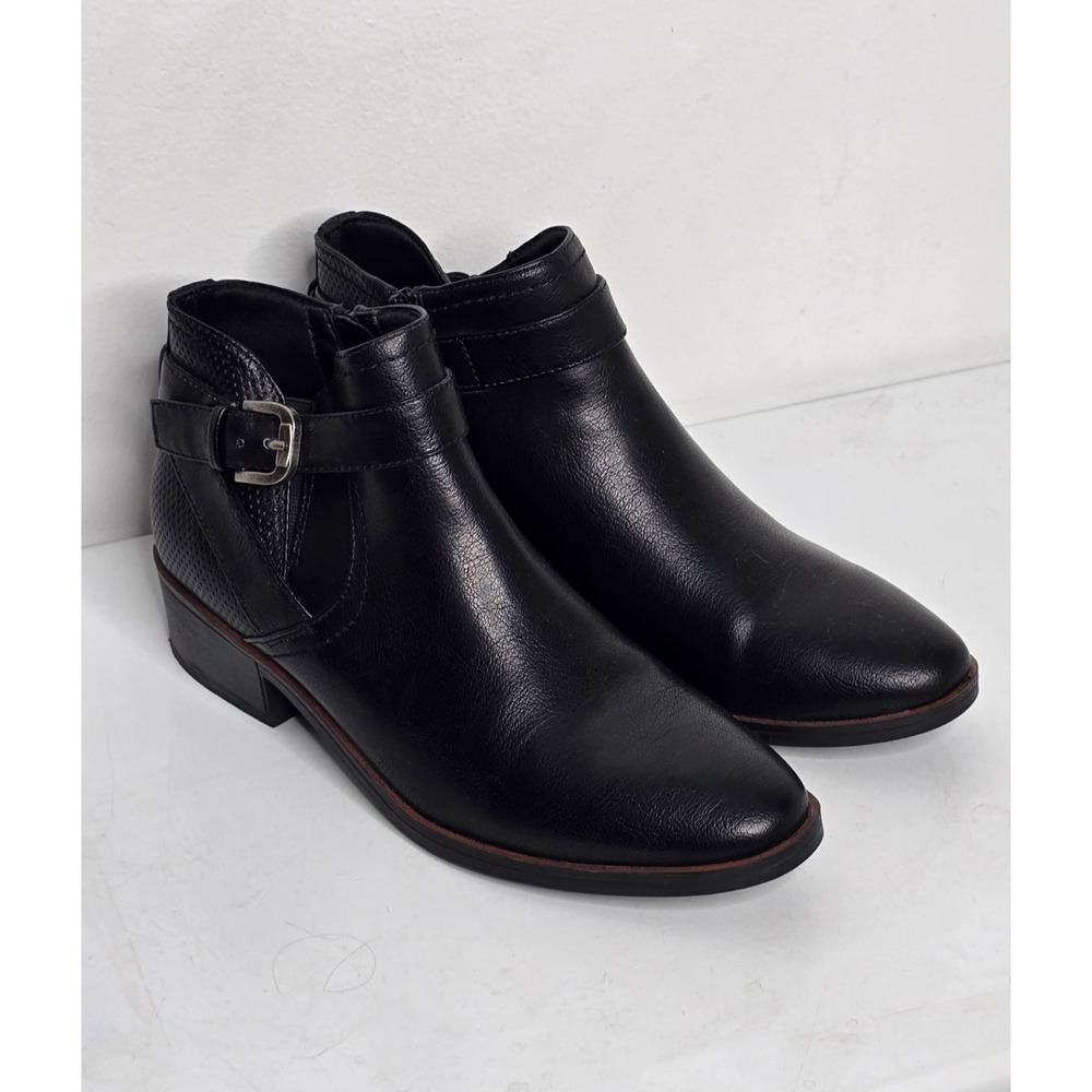 Baretraps Womens Maci Ankle Boots US 9 M Black Zip Bootie Embossed Buckle
